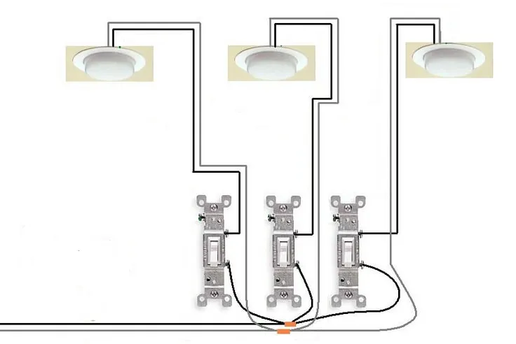 Как подключить тройной выключатель на 3 лампочки схема подключения