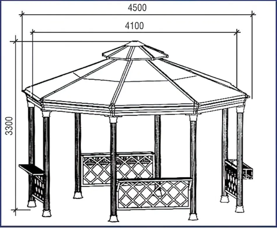 Беседка восьмигранная чертеж с размерами железная