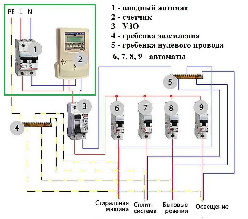 Схема автомат выключатель освещения