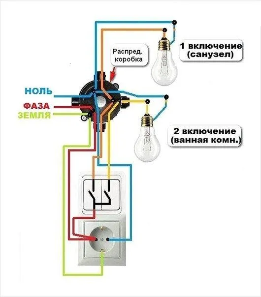 Схема подключения розетки выключателя и лампочки