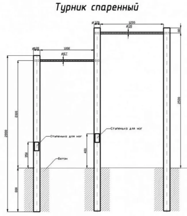 Турник напольный чертеж