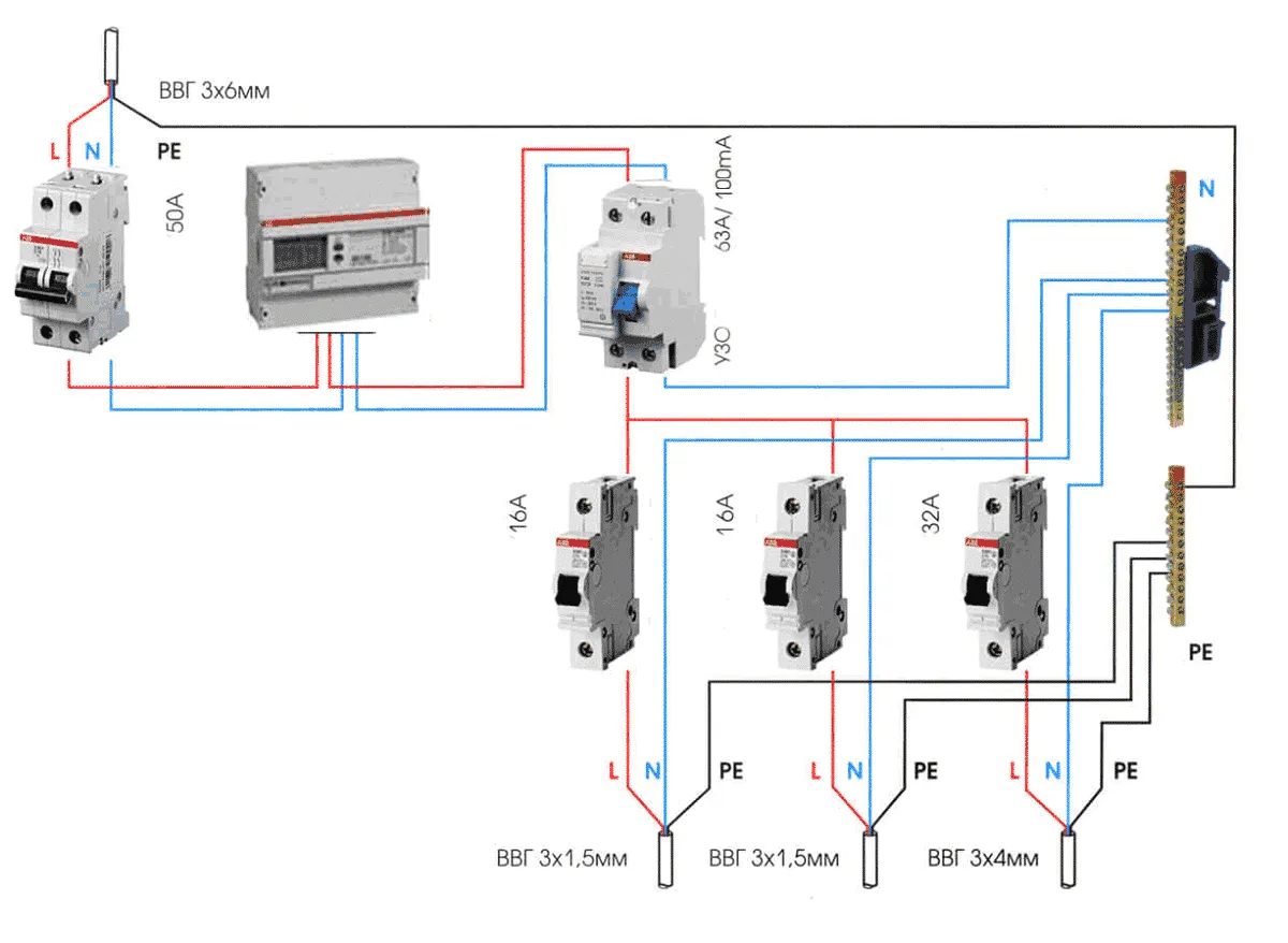Тройной автоматический выключатель схема подключения