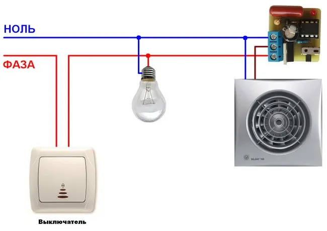 Схема подключения вентилятора вытяжного через выключатель