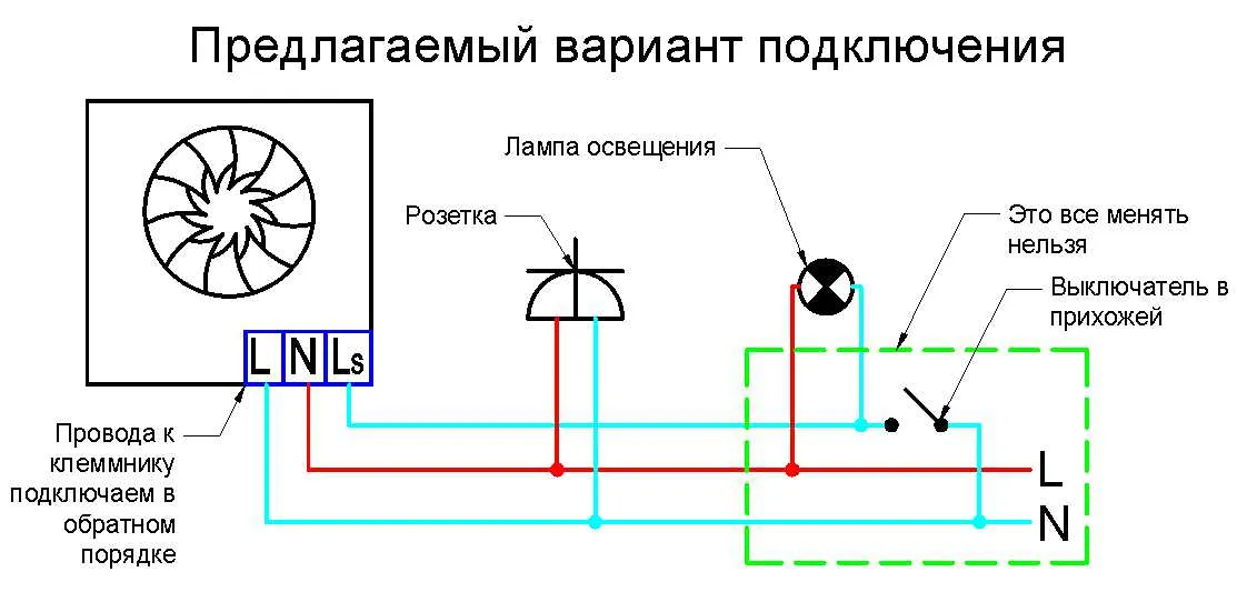 Схема подключения вытяжки в ванной