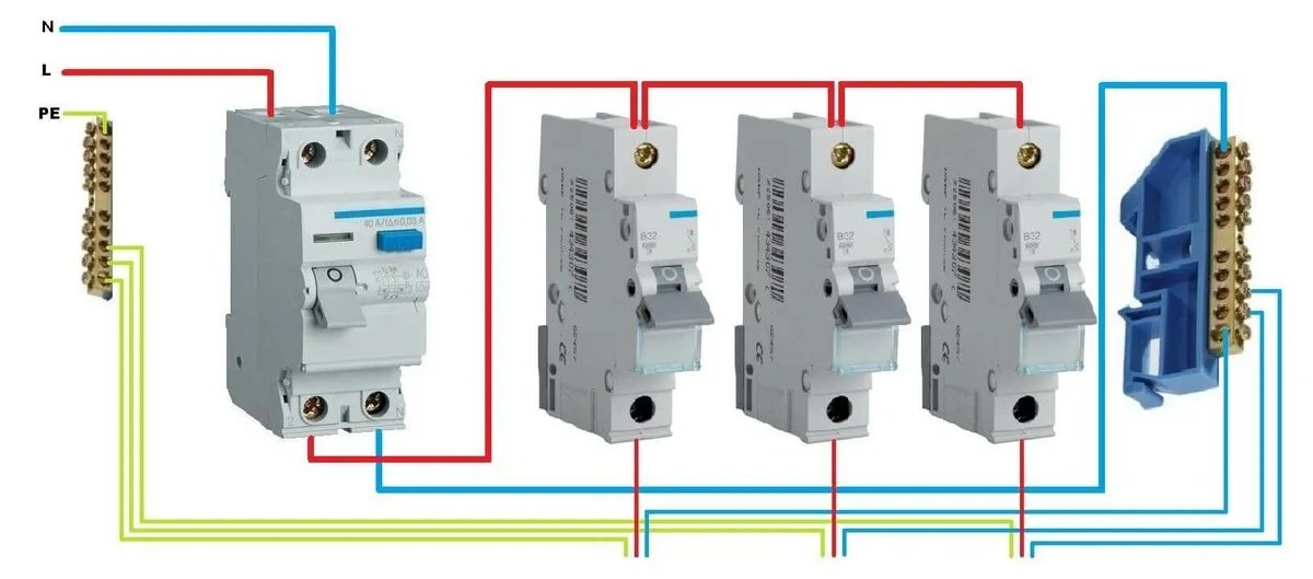 Автоматический выключатель соединение. Схема подключения автоматического выключателя. Схема подключения УЗО И автоматов. Схема УЗО И 2 полюсной автомата. УЗО автомат 40а схема.